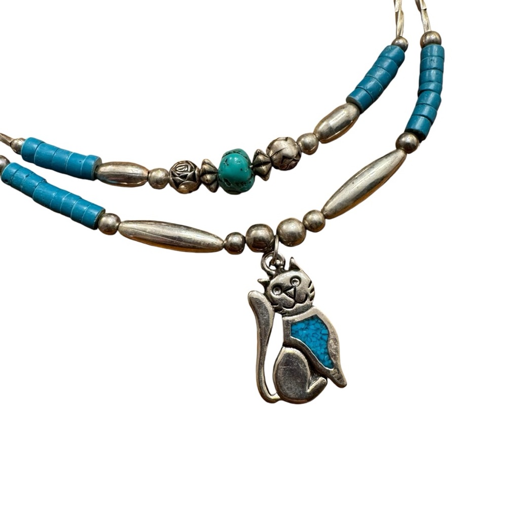 Liquid‎ Sterling Silver Turquoise Western Southwest Car Necklace Marked 92